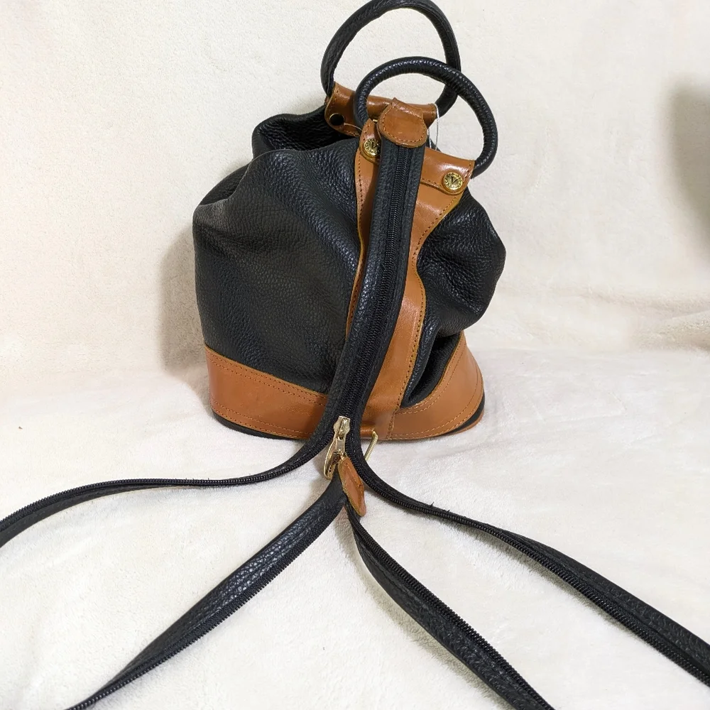 Valentina Convertible Black‎ Brown Leather Shoulder Crossbody Sling Backpack